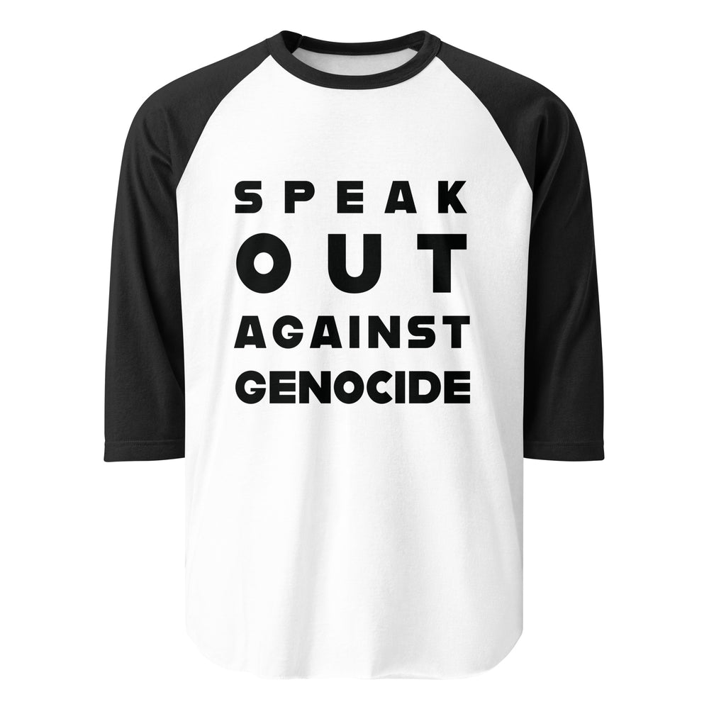 Speak Out Against Genocide - Men’s ¾ Sleeve Raglan Shirt, 34 Sleeve Raglan Shirt White Black
