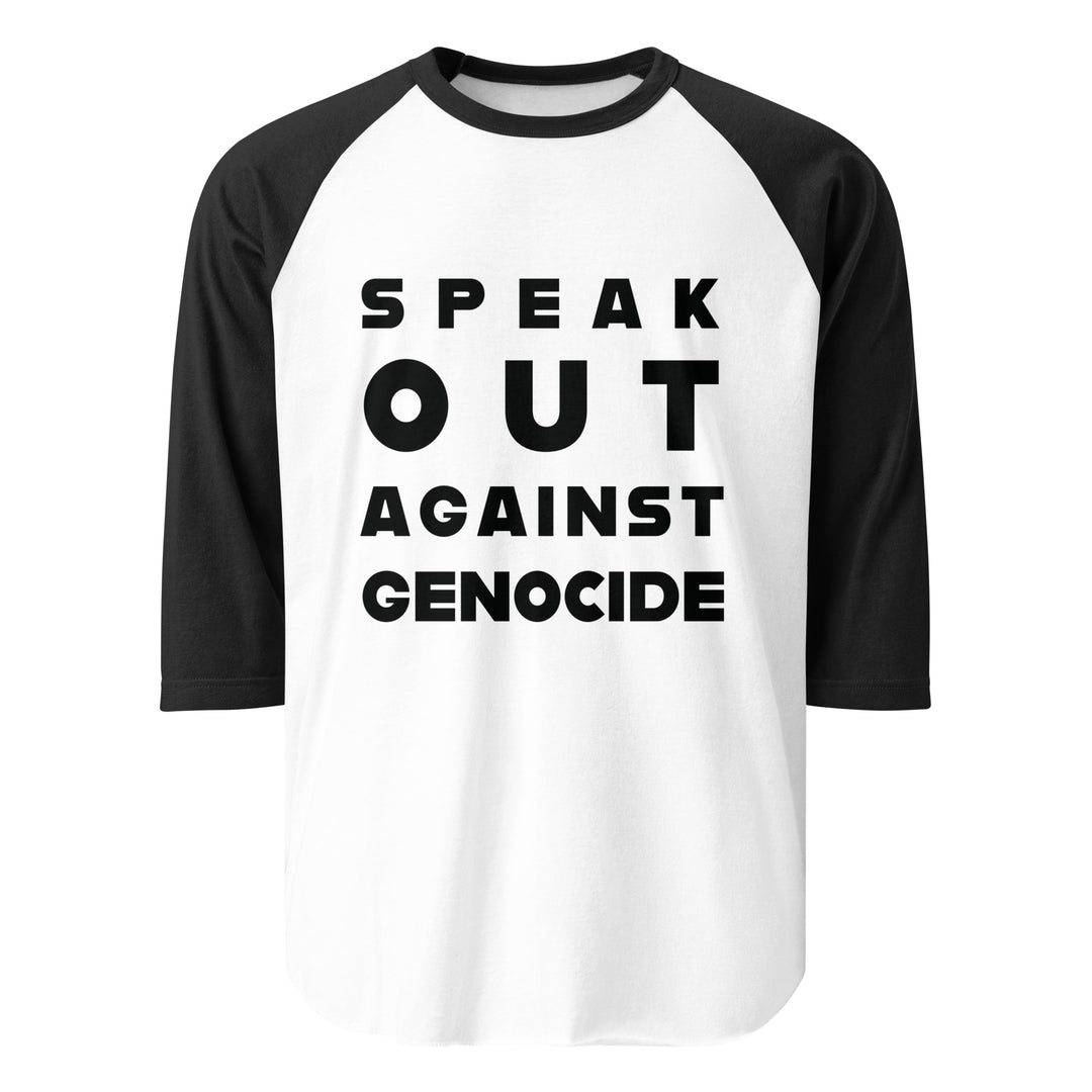 Speak Out Against Genocide - Men’s ¾ Sleeve Raglan Shirt, 34 Sleeve Raglan Shirt White Black