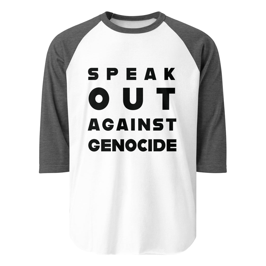 Speak Out Against Genocide - Men’s ¾ Sleeve Raglan Shirt, 34 Sleeve Raglan Shirt White Heather Charcoal
