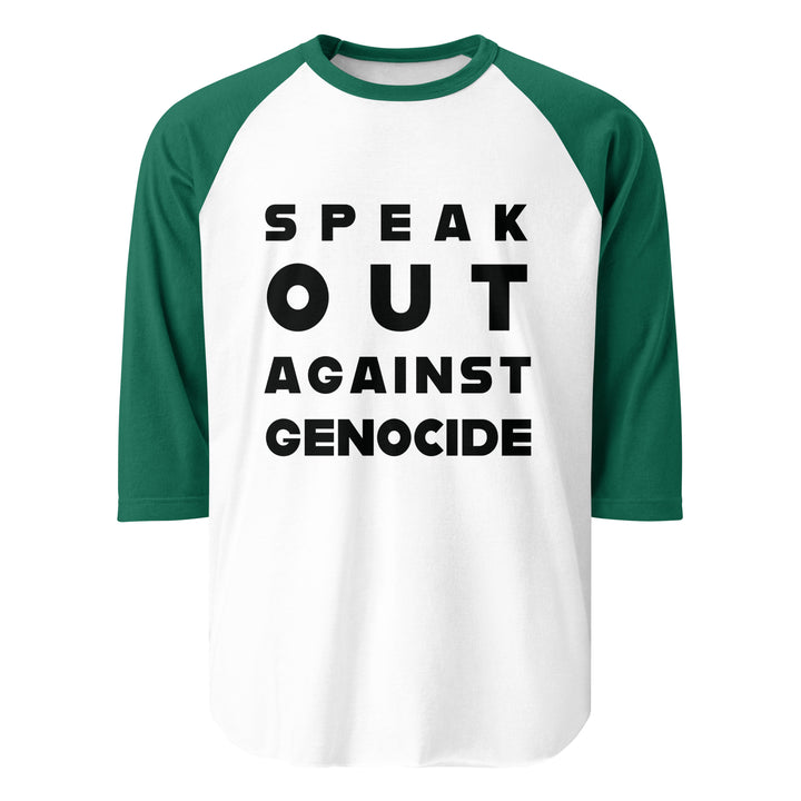 Speak Out Against Genocide - Men’s ¾ Sleeve Raglan Shirt, 34 Sleeve Raglan Shirt White Kelly