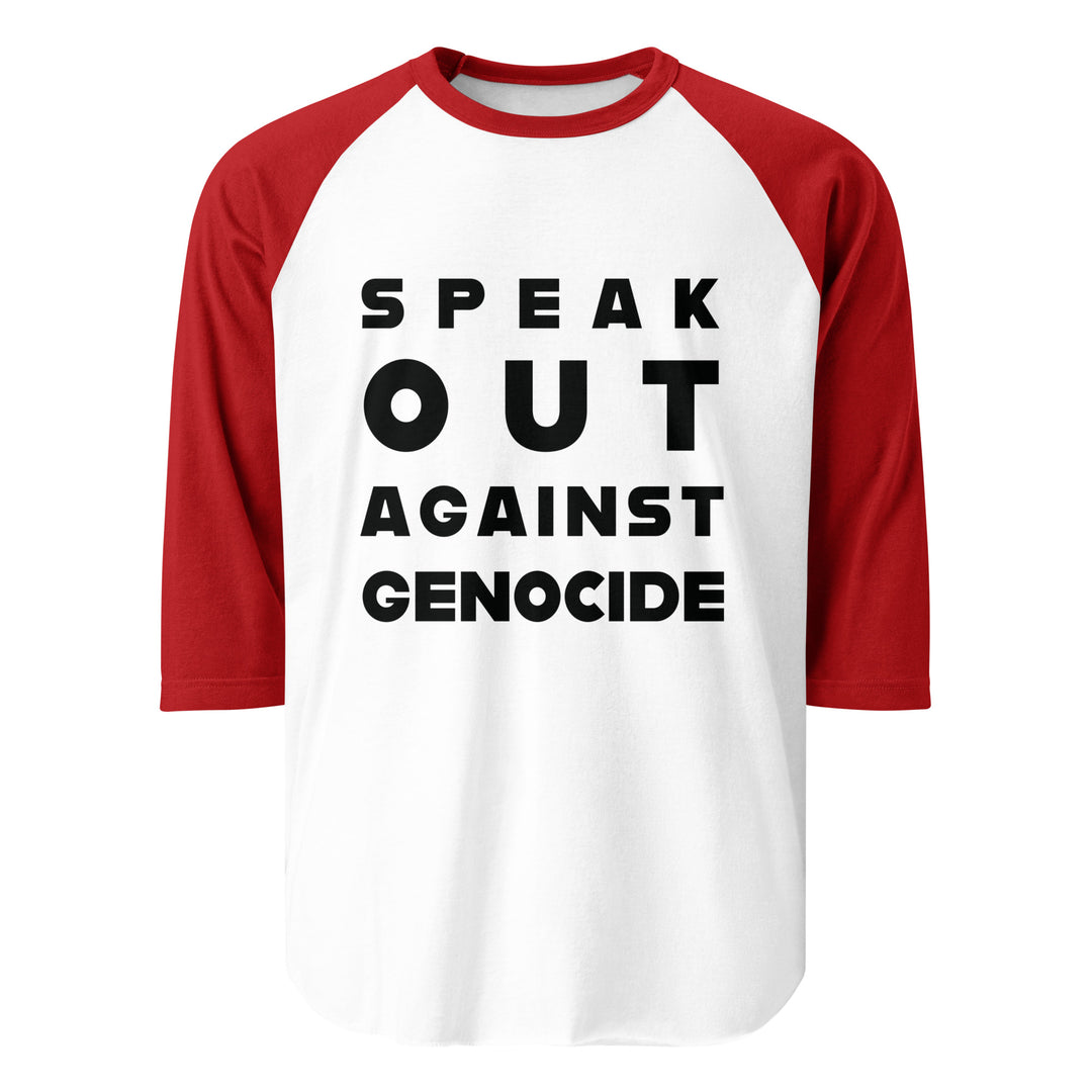 Speak Out Against Genocide - Men’s ¾ Sleeve Raglan Shirt, 34 Sleeve Raglan Shirt White Red