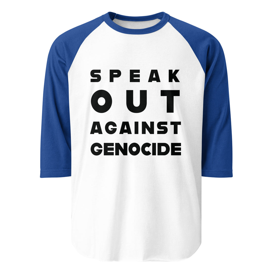 Speak Out Against Genocide - Men’s ¾ Sleeve Raglan Shirt, 34 Sleeve Raglan Shirt White Royal