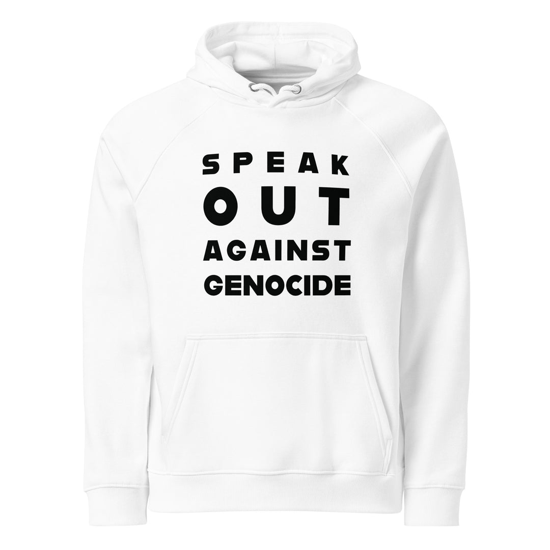Speak Out Against Genocide - Women’s Eco Raglan Hoodie, Eco Raglan Hoodie White