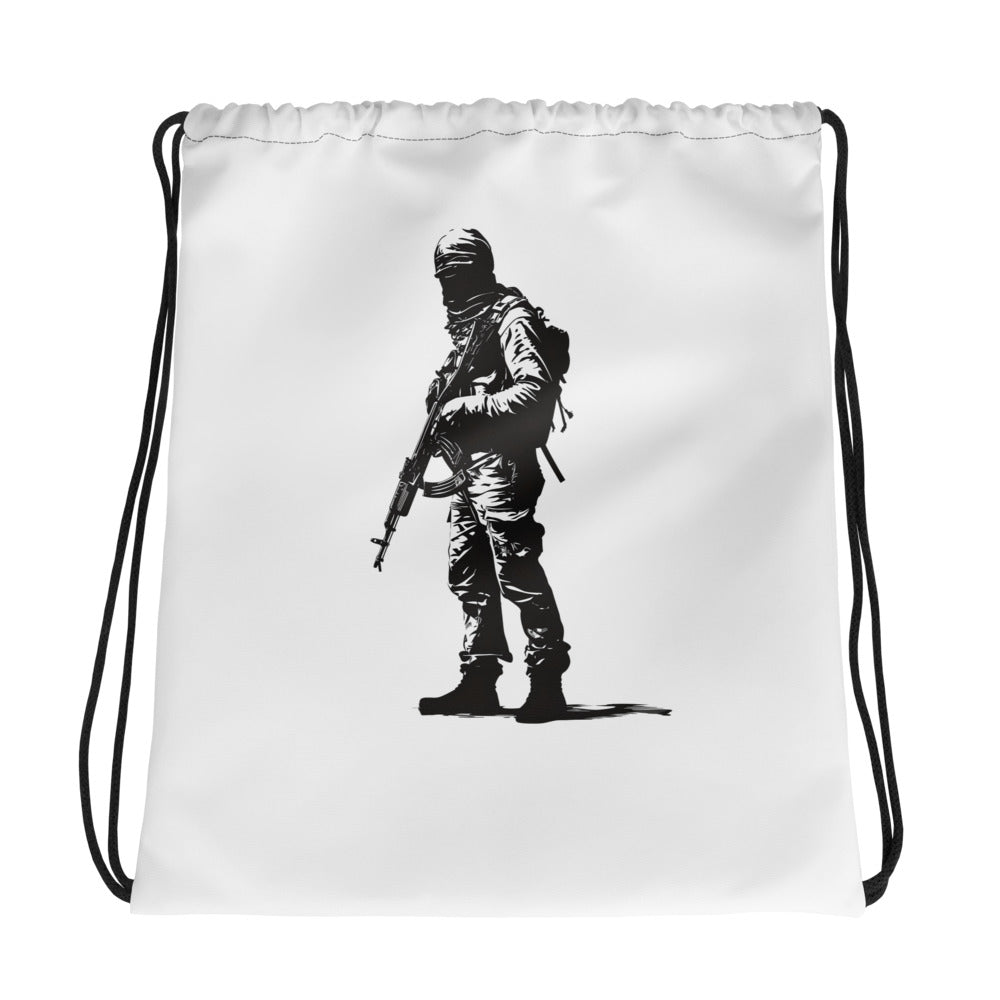 The Fighter – Drawstring Bag, White, front view