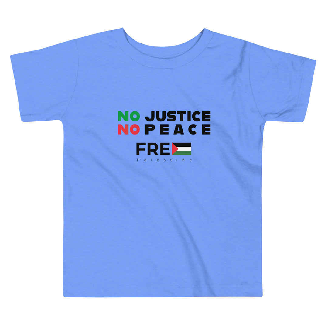 No Justice No Peace - Toddler Short Sleeve Tee, Heather Columbia Blue