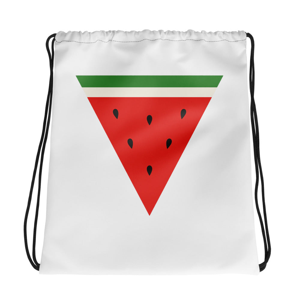 Triangle Watermelon – Drawstring Bag, White, front view