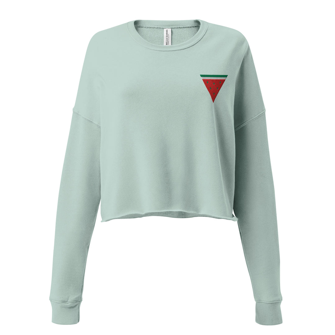 Triangle Watermelon - Embroidered Crop Sweatshirt, Womens Cropped Sweatshirt Dusty Blue