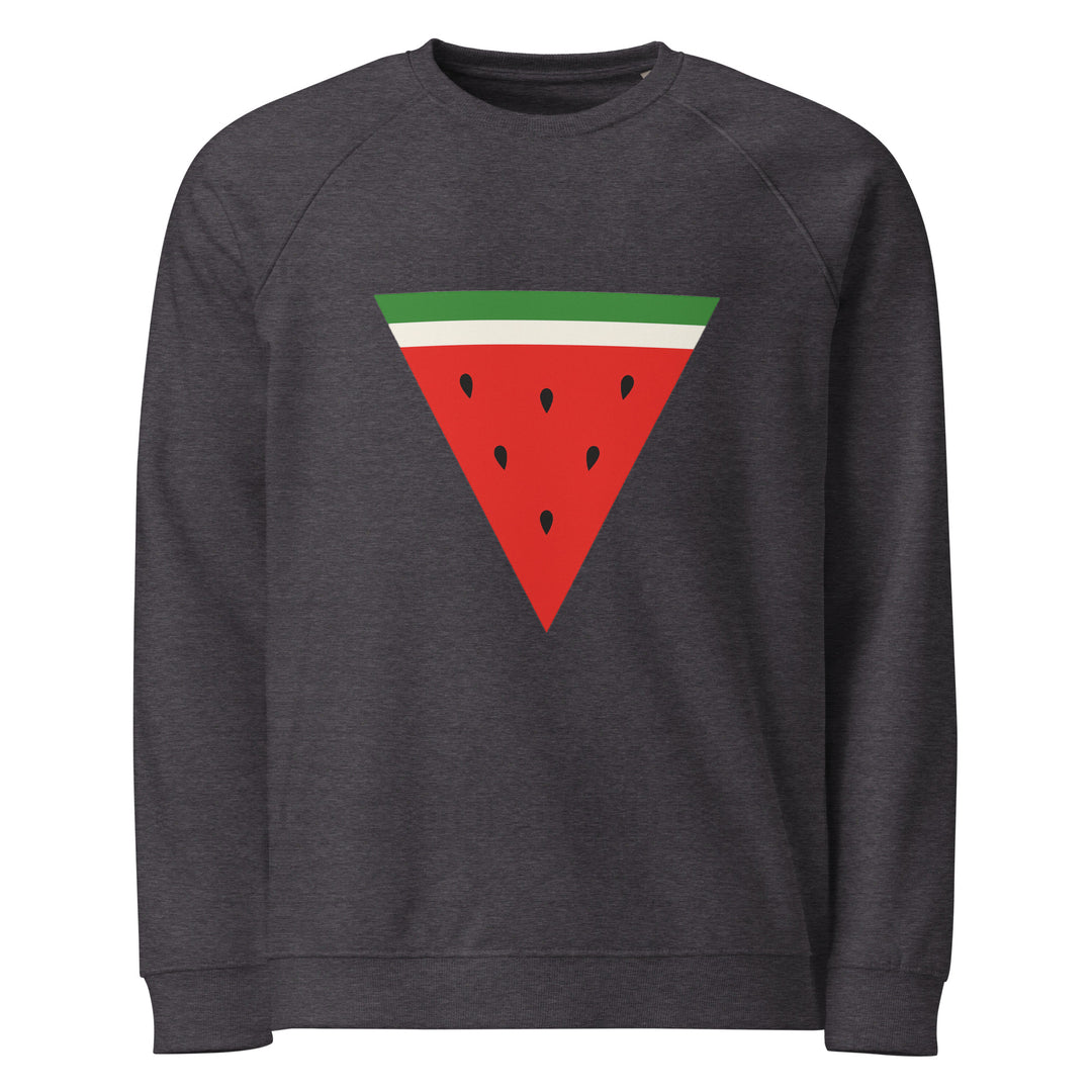 Triangle Watermelon – Men’s Organic Raglan Sweatshirt, Charcoal Melange