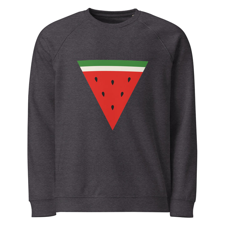 Triangle Watermelon – Men’s Organic Raglan Sweatshirt, Charcoal Melange