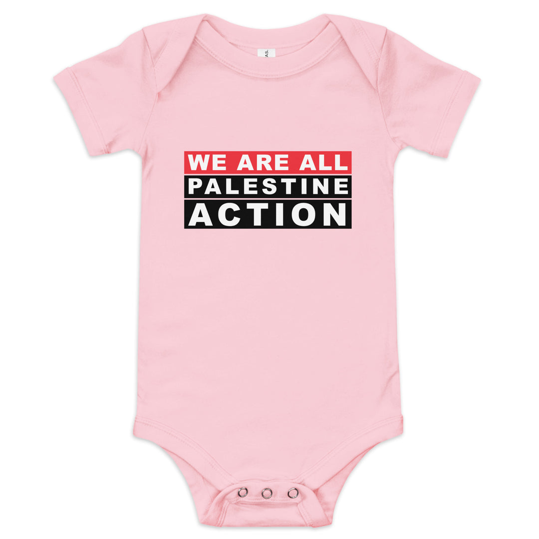 We Are All Palestine Action - Baby Short Sleeve One Piece, Pink