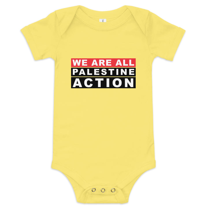 We Are All Palestine Action - Baby Short Sleeve One Piece, Yellow
