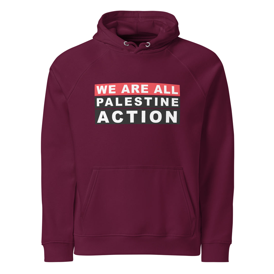 We Are All Palestine Action - Men’s Eco Raglan Hoodie, Eco Raglan Hoodie Burgundy