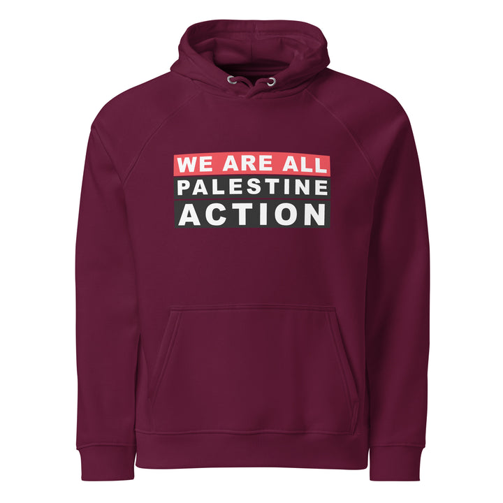 We Are All Palestine Action - Men’s Eco Raglan Hoodie, Eco Raglan Hoodie Burgundy