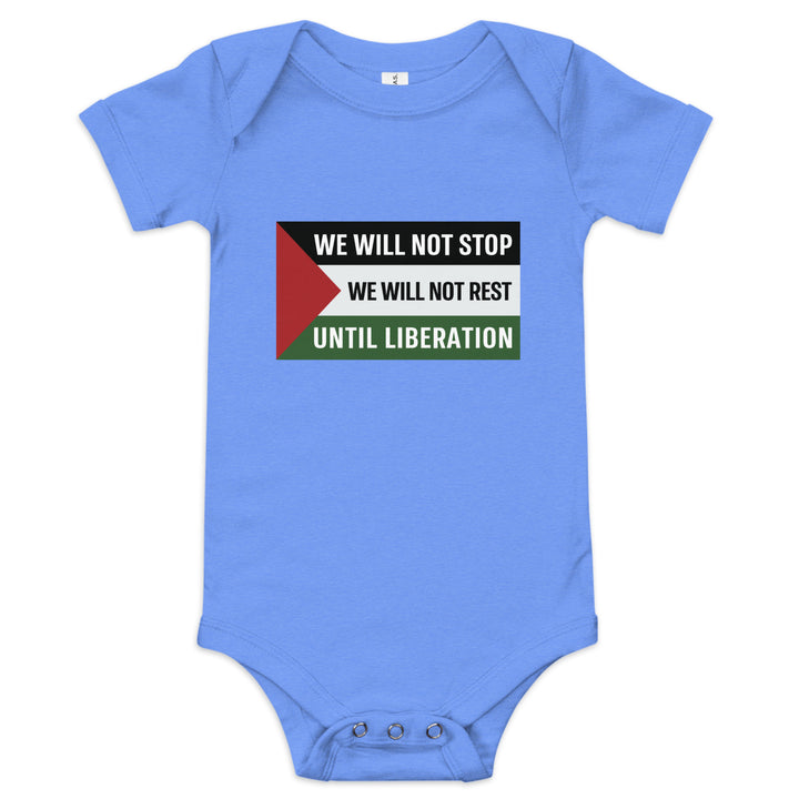 We Will Not Stop - Baby Short Sleeve One Piece, Heather Columbia Blue