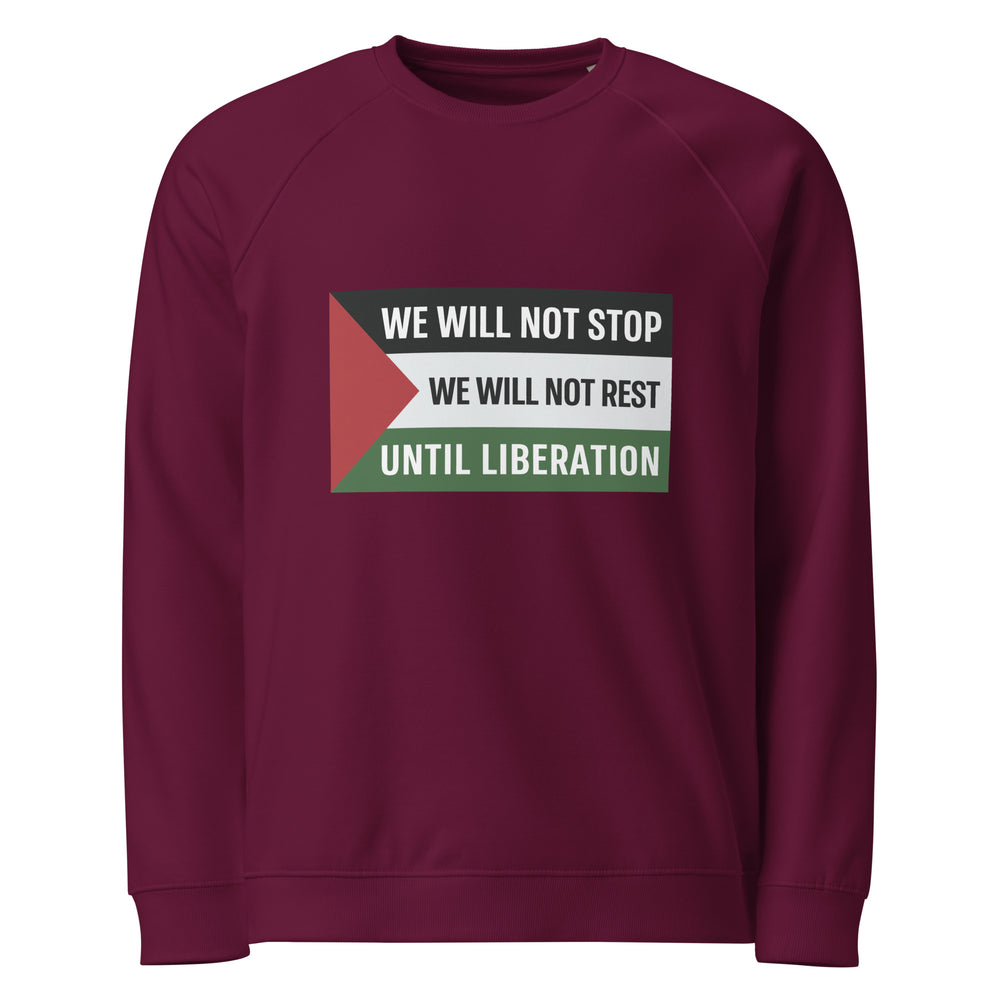We Will Not Stop - Women’s Organic Raglan Sweatshirt, Burgundy