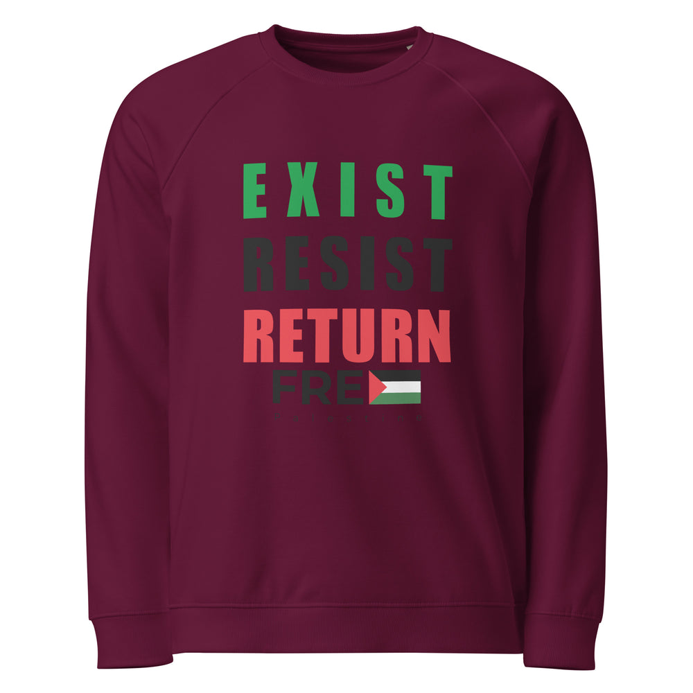 Exist. Resist. Return. - Women’s Organic Raglan Sweatshirt, Burgundy