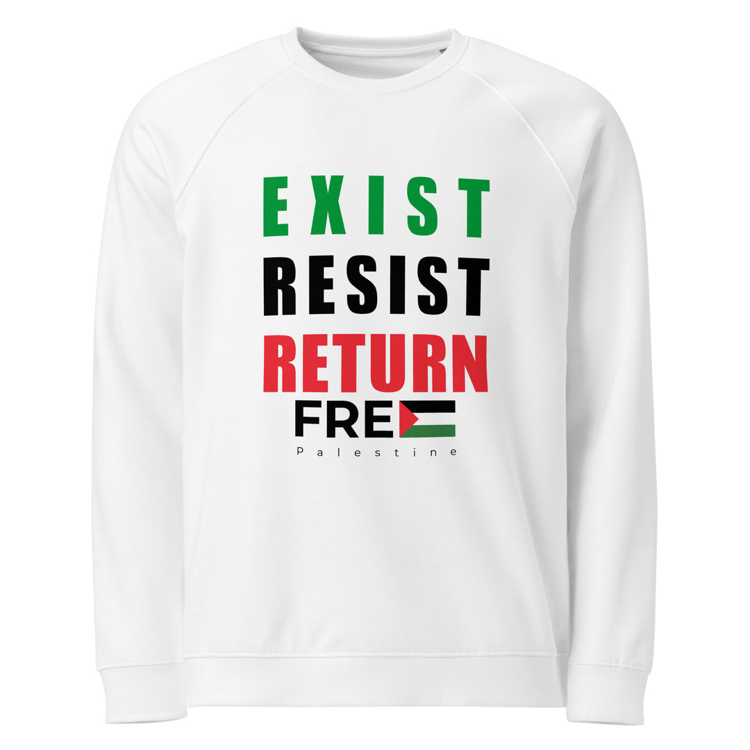 Exist. Resist. Return. - Women’s Organic Raglan Sweatshirt, White