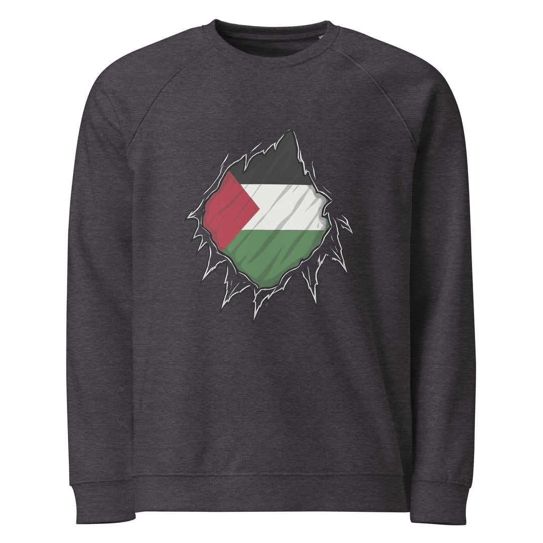 Palestine Hero - Women’s Organic Raglan Sweatshirt, Charcoal Melange