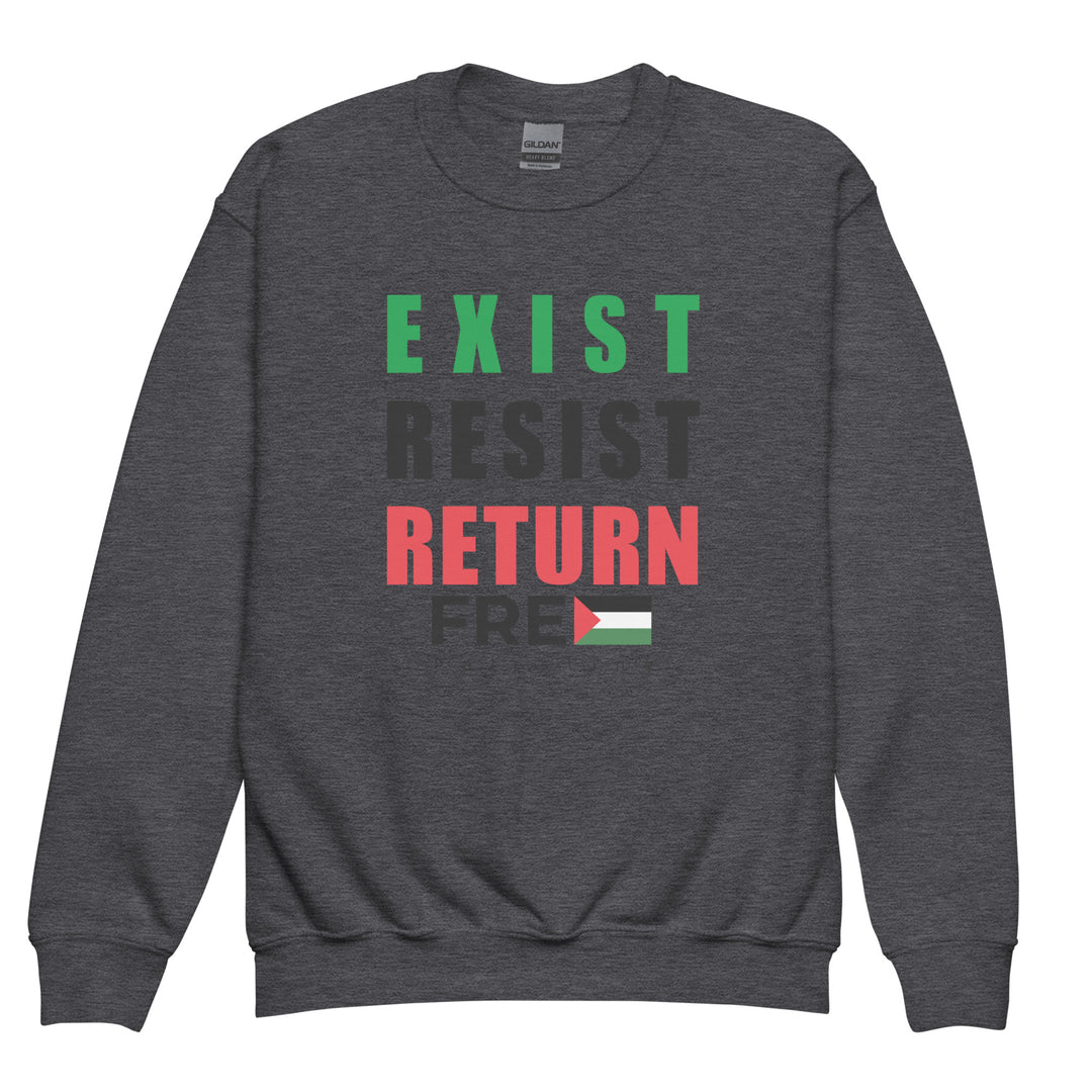 Exist. Resist. Return. - Youth Crewneck Sweatshirt, Dark Heather