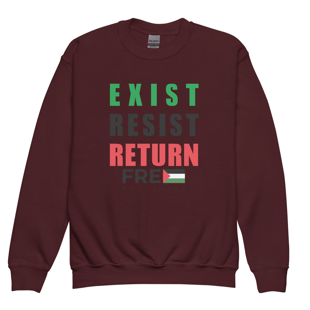 Exist. Resist. Return. - Youth Crewneck Sweatshirt, Maroon