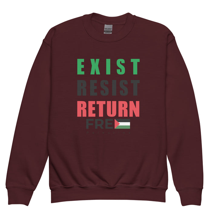 Exist. Resist. Return. - Youth Crewneck Sweatshirt, Maroon