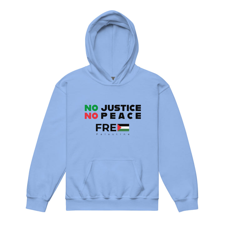 No Justice No Peace - Youth Heavy Blend Hoodie, Carolina Blue