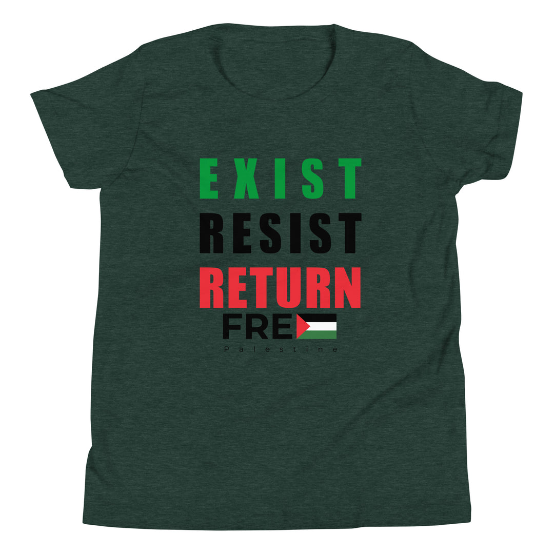 Exist. Resist. Return. - Youth Short Sleeve T-Shirt, Heather Forest