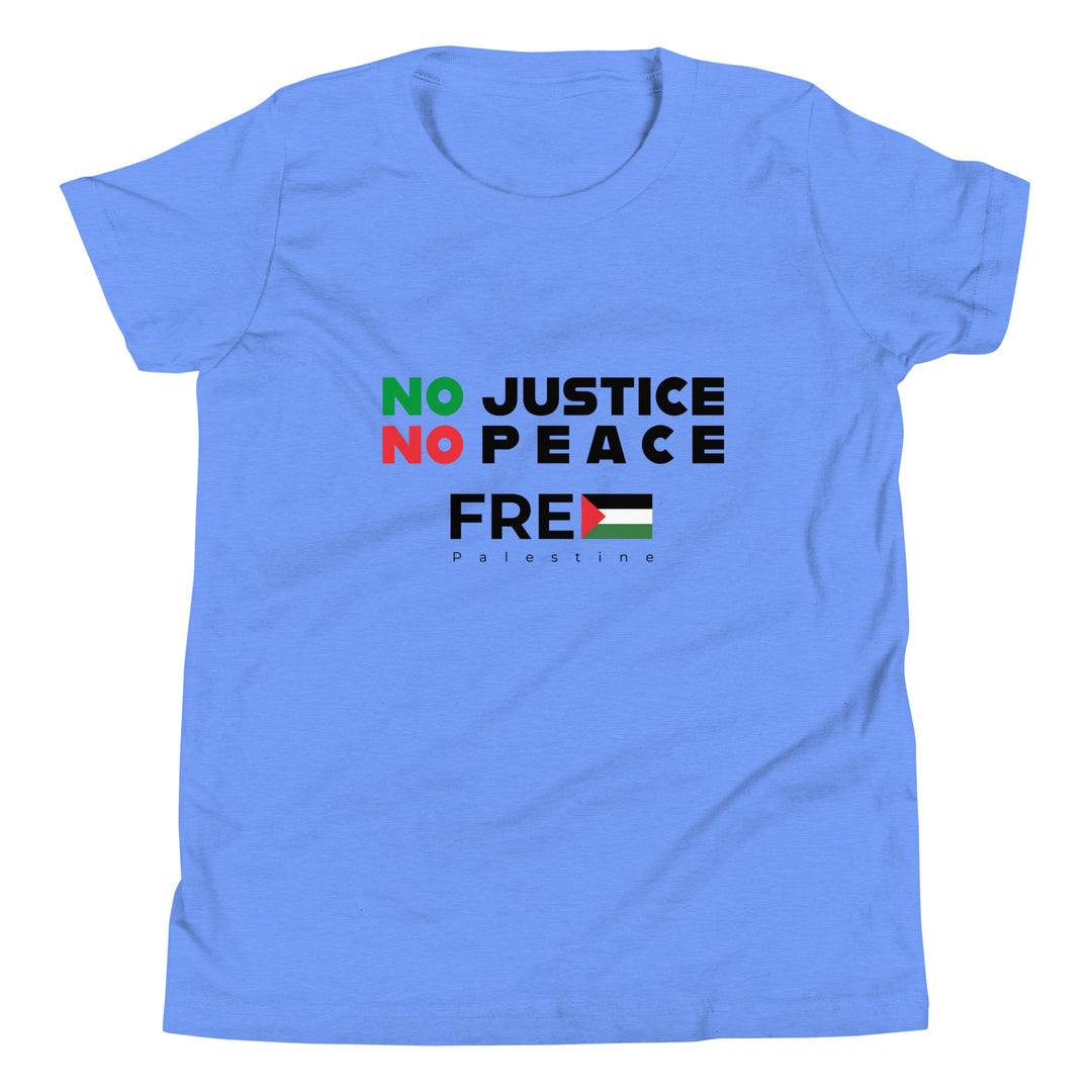 No Justice No Peace - Youth Short Sleeve T-Shirt, Heather Columbia Blue