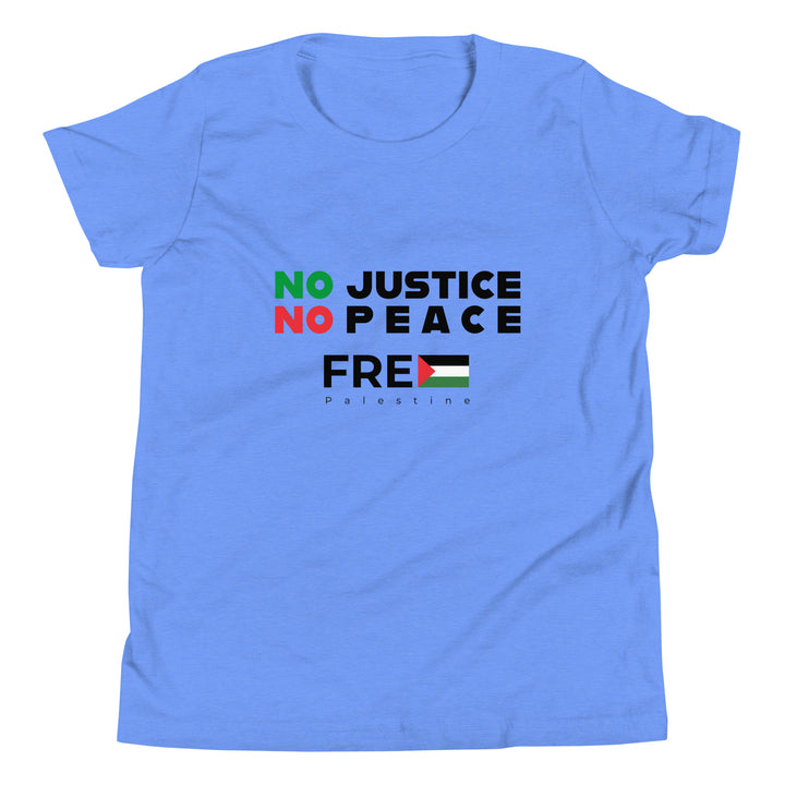 No Justice No Peace - Youth Short Sleeve T-Shirt, Heather Columbia Blue