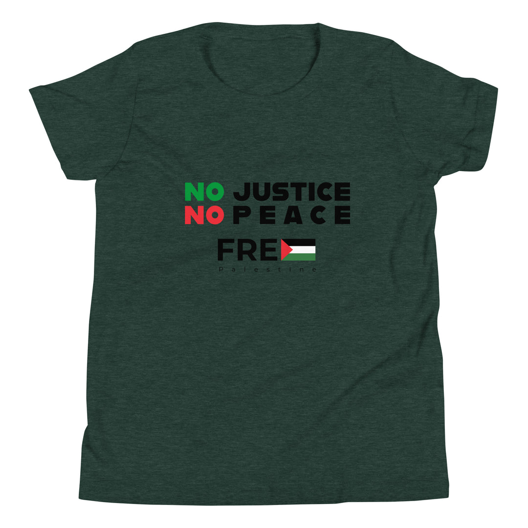 No Justice No Peace - Youth Short Sleeve T-Shirt, Heather Forest